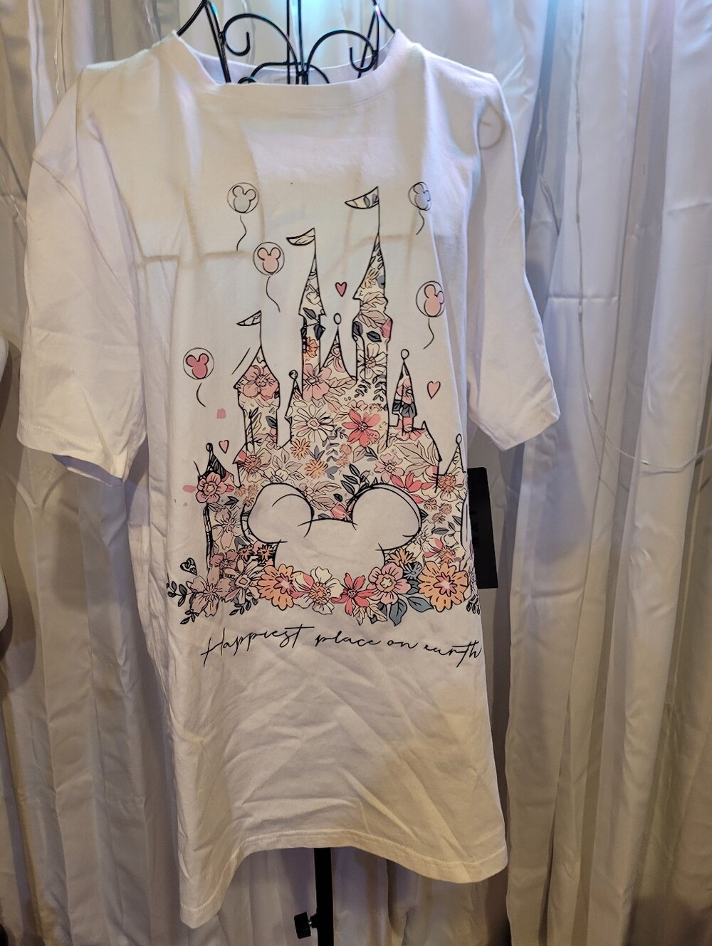 Womens White Graphic Castle T-Shirt with Floral Accents